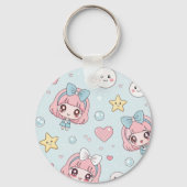 Anime Kawaii with Hearts and Stars キーホルダー (正面)