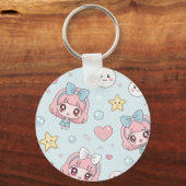 Anime Kawaii with Hearts and Stars キーホルダー (正面)