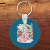 Anime Kimono Girl Christmas Japan Cat Xmas Japan A キーホルダー (正面)