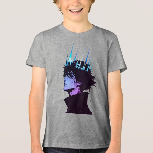 Anime King Gothic Male Portrait with Blue Crown トライブレンドＴシャツ (正面)