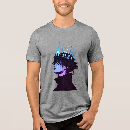 Anime King Gothic Male Portrait with Blue Crown トライブレンドTシャツ (正面)