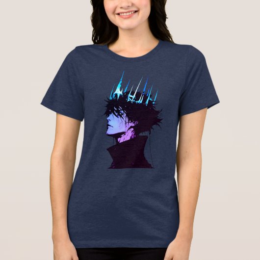 Anime King Gothic Male Portrait with Blue Crown トライブレンドTシャツ (正面)