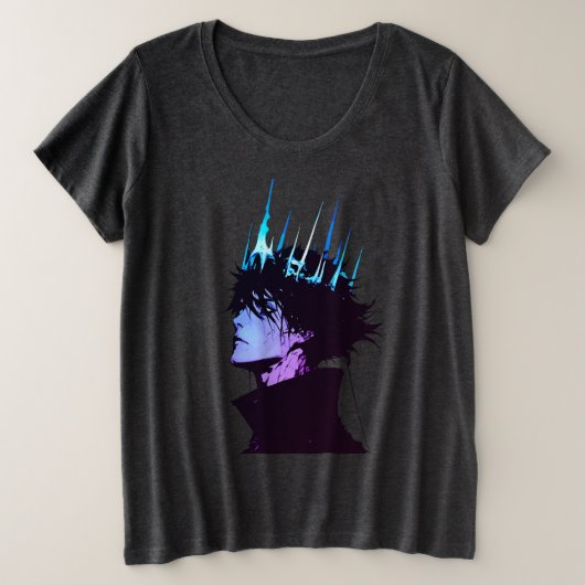Anime King Gothic Male Portrait with Blue Crown プラスサイズTシャツ (デザイン正面)