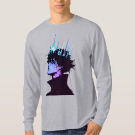 Anime King Gothic Male Portrait with Blue Crown Tシャツ