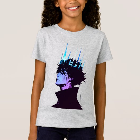 Anime King Gothic Male Portrait with Blue Crown Tシャツ (正面)