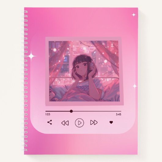 Anime Lo-fi Girl Music Player Notebook ノートブック (正面)