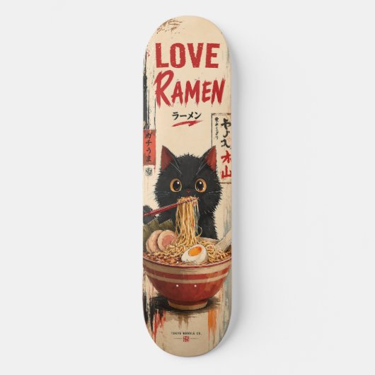 Anime Love Ramen Cat Skateboard Deck スケートボード (正面)