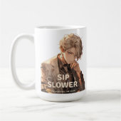 Anime ManことわざのSipへの彼は楽しんでいる コーヒーマグカップ (左)