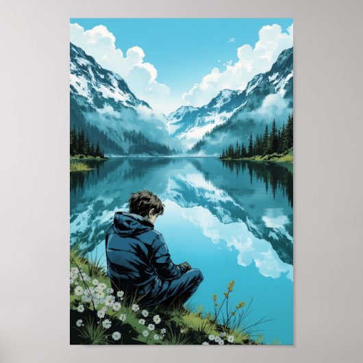 Anime Mountain Lake Serenity Wall Art ポスター (正面)