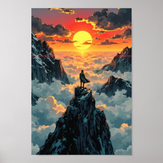 Anime Mountain Summit Sunrise Wall Art ポスター (正面)