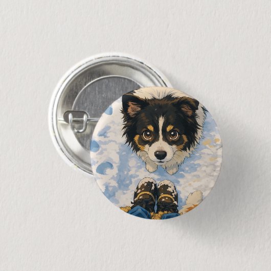 Anime Playful Dog Round Button 缶バッジ (正面&裏面)
