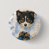Anime Playful Dog Round Button 缶バッジ (正面)