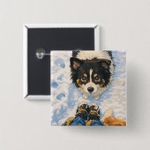 Anime Playful Dog Square Button 缶バッジ (正面&裏面)