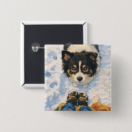 Anime Playful Dog Square Button 缶バッジ (正面&裏面)