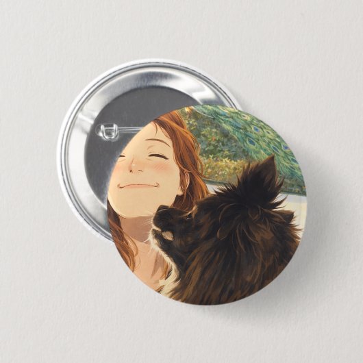 Anime Playful Puppy Round Button 缶バッジ (正面&裏面)
