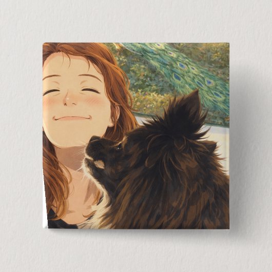 Anime Playful Puppy Square Button 缶バッジ (正面)