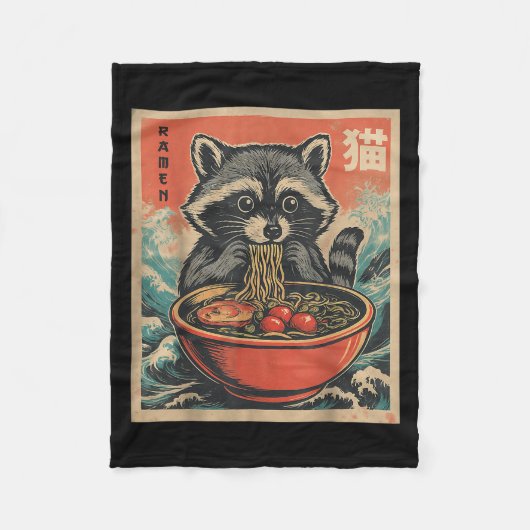 Anime Raccoon Ramen Japanese Funny Kawaii Gift Men フリースブランケット (正面)
