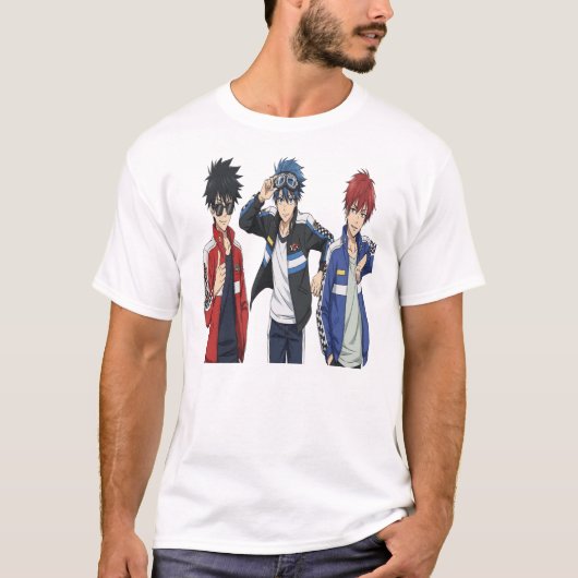 Anime Racing Team Trio T-Shirt - Cool Sports Anime Tシャツ (正面)
