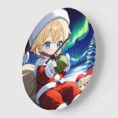 Anime Santa Boy Aurora Christmas Wall Clock ラージ壁時計 (傾斜)