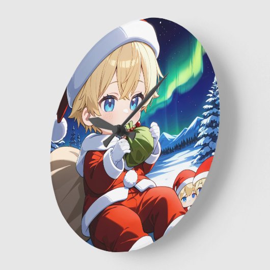 Anime Santa Boy Aurora Christmas Wall Clock ラージ壁時計 (傾斜)