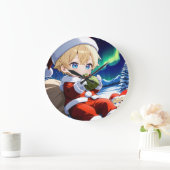 Anime Santa Boy Aurora Christmas Wall Clock ラージ壁時計 (ホーム)