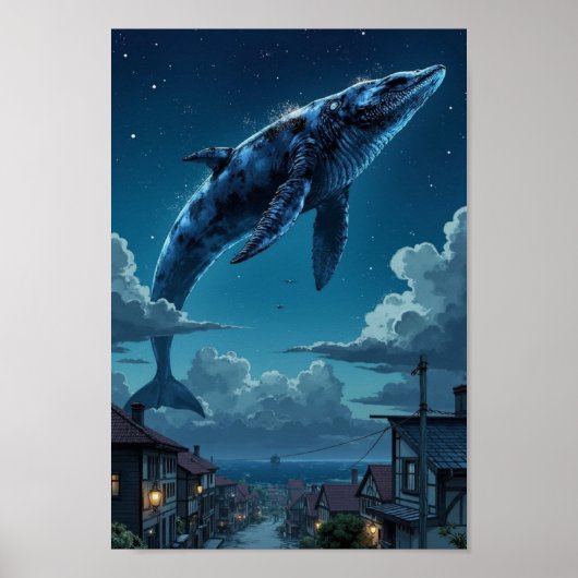 Anime Sky Whale Fantasy Wall Art ポスター (正面)
