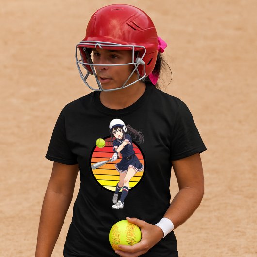 Anime Softball Girl On Retro Sunset Template Tシャツ