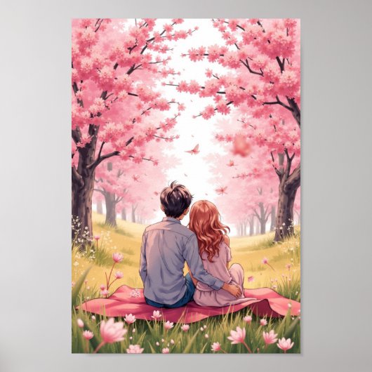 Anime Spring Blossom Picnic Wall Art ポスター (正面)