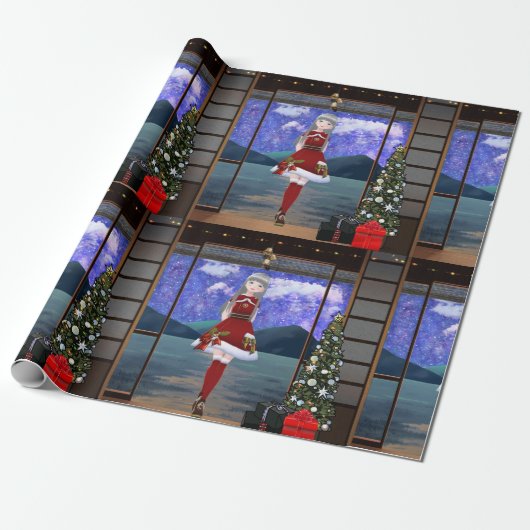 Anime Style Girl Christmas Wrapping Paper ラッピングペーパー (アンロールド)