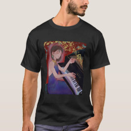 Anime Style Girl Playing Piano Elegant Music  Tシャツ