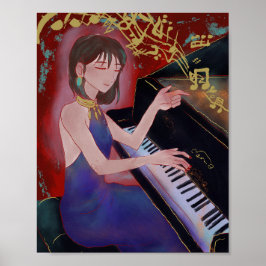 Anime-style Girl Playing Piano Poster  ポスター
