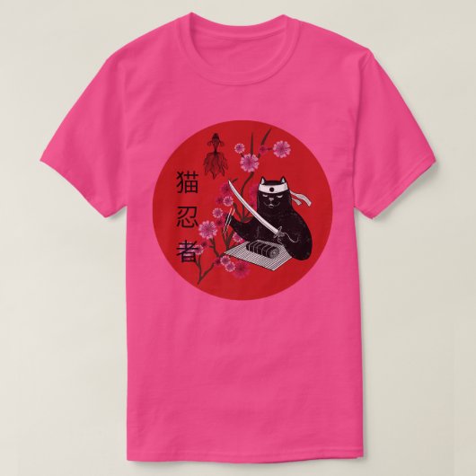 Anime Sushi Cat Japanese Samurai Cat  Tシャツ (デザイン正面)