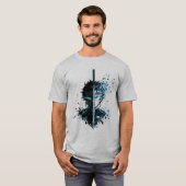 Anime Sword Split Face Warrior – Blue Energy Demon Tシャツ (正面フル)