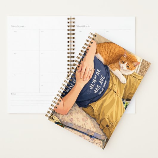 Anime Tabby Cat on Lap Spiral Planner プランナー手帳 (ディスプレー)