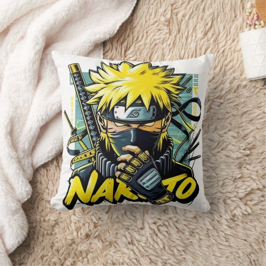 Anime Throw Pillow – Bold Yellow Hair Hero クッション (ブランケット)