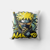 Anime Throw Pillow – Bold Yellow Hair Hero クッション (正面)