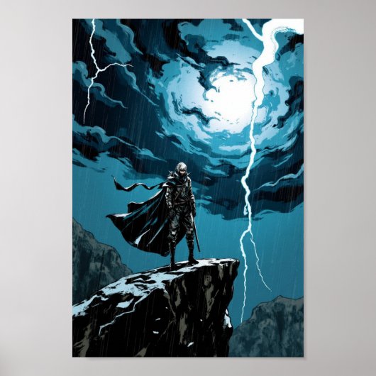 Anime Thunderstorm Cliff Warrior Wall Art ポスター (正面)