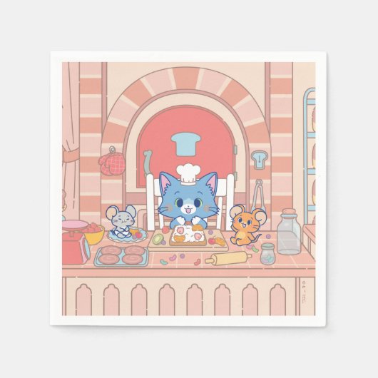 Anime Tom、Jerry、Tuffyベーカリー スタンダードカクテルナプキン (正面)