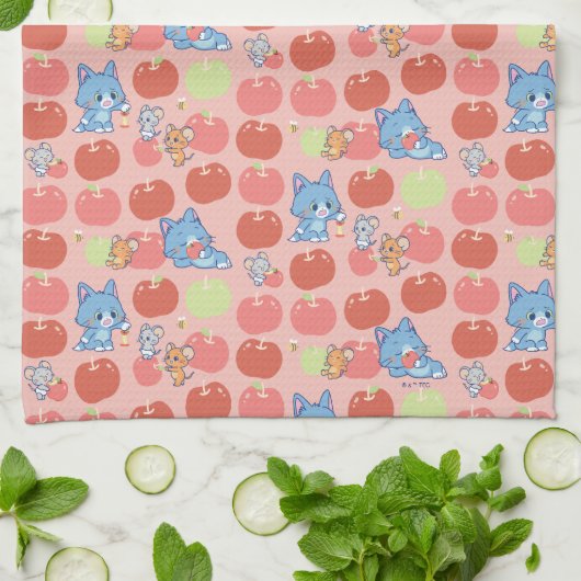 Anime Tom、Jerry、Tuffy Apple Pattern キッチンタオル (折り畳み)
