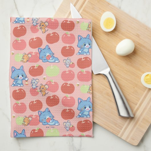 Anime Tom、Jerry、Tuffy Apple Pattern キッチンタオル (四つ折り)