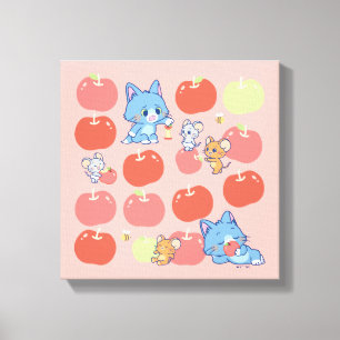 Anime Tom、Jerry、Tuffy Apple Pattern キャンバスプリント