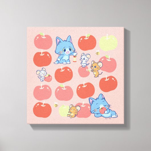 Anime Tom、Jerry、Tuffy Apple Pattern キャンバスプリント (正面)