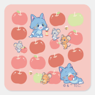 Anime Tom、Jerry、Tuffy Apple Pattern スクエアシール