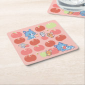 Anime Tom、Jerry、Tuffy Apple Pattern スクエアペーパーコースター (アングル)
