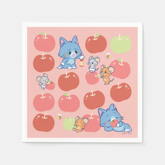 Anime Tom、Jerry、Tuffy Apple Pattern スタンダードカクテルナプキン (正面)