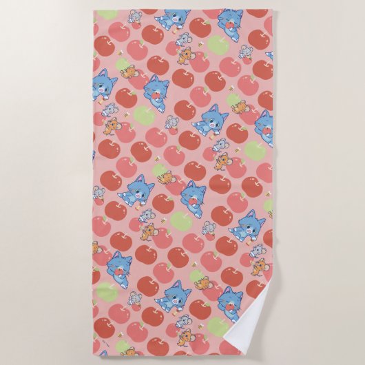 Anime Tom、Jerry、Tuffy Apple Pattern ビーチタオル (正面)