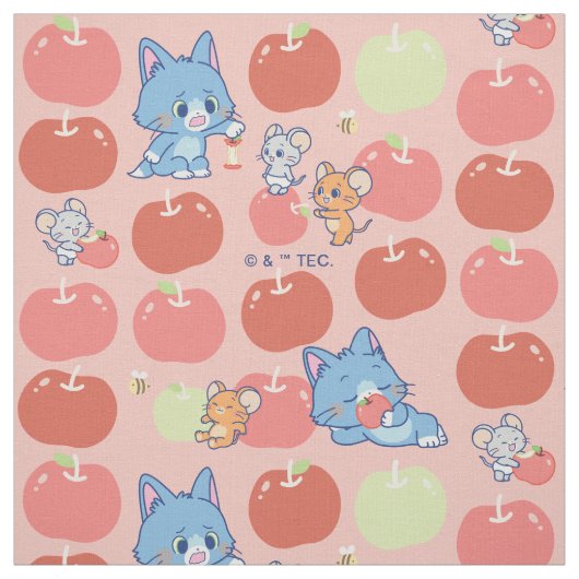 Anime Tom、Jerry、Tuffy Apple Pattern ファブリック (見本)