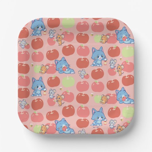 Anime Tom、Jerry、Tuffy Apple Pattern ペーパープレート (正面)