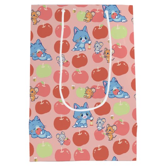 Anime Tom、Jerry、Tuffy Apple Pattern ミディアムペーパーバッグ (裏面)