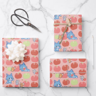Anime Tom、Jerry、Tuffy Apple Pattern ラッピングペーパーシート